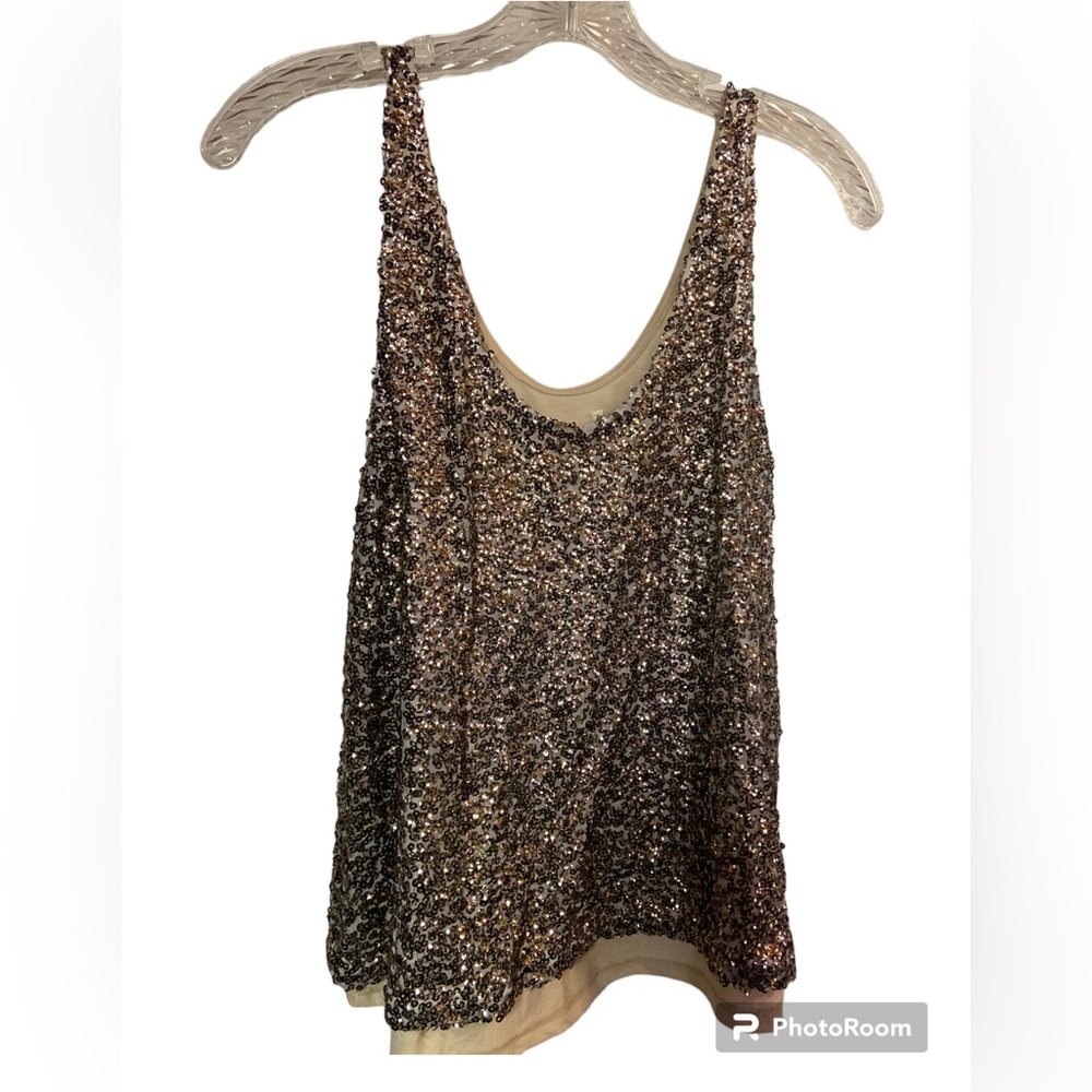 Decree gold sequin party tank Top ladies small
